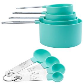 8Pcs Plastic Measuring Spoons & Cups Set for Cooking Baking Coffee - Kitchen Utensil Tools, Scale Teaspoon Tablespoon