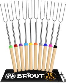 Extendable Stainless Steel Roasting Sticks - Smores Sticks for Fire Pit Long 32 Inch, Smore Skewers Hot Dog Fork Campfire Accessories